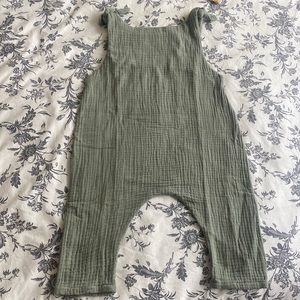 Overall, les minus (made in France), cotton gauze, green, 3T, mix garment